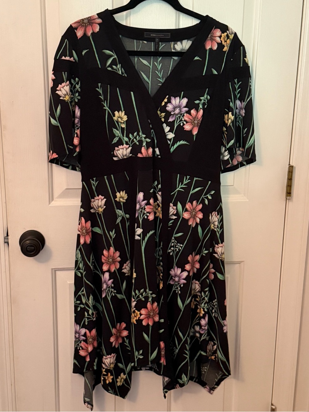 BCBGMaxAzria Black Floral Midi Dress